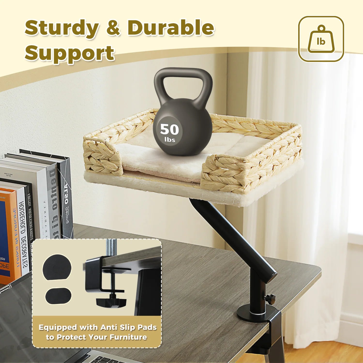Cat Desk Bed, 360° Rotatable Cat Bed Stand for Indoor Cats, Adjustable Cat Basket, Cats Hammock for Table, Soft Cat Bed for Desk - Play Paws Toys