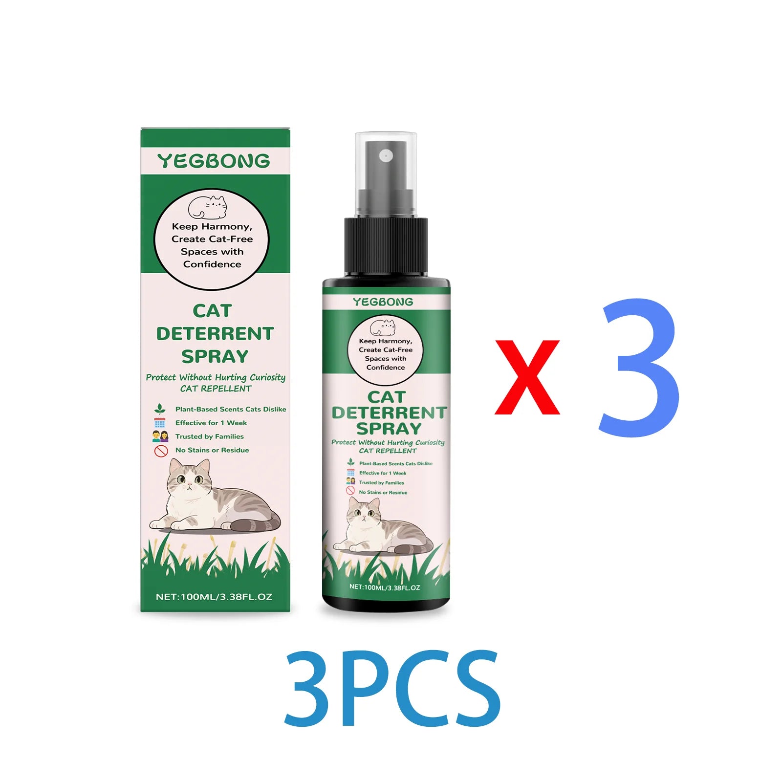 Yegbong Cat Deterrent Spray for Furniture Protection Against Scratching Couch Carpet Plants Pet Safe Training Aid for Cats 100ml