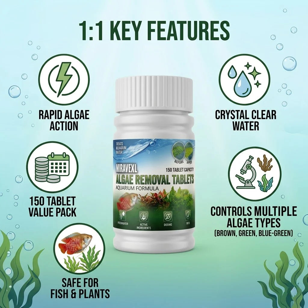 150 Tablets Fish Tank Algae Remover Aquarium Cleaner Rapid Green Water Treatment Algae Control Chips for Pond & Tank