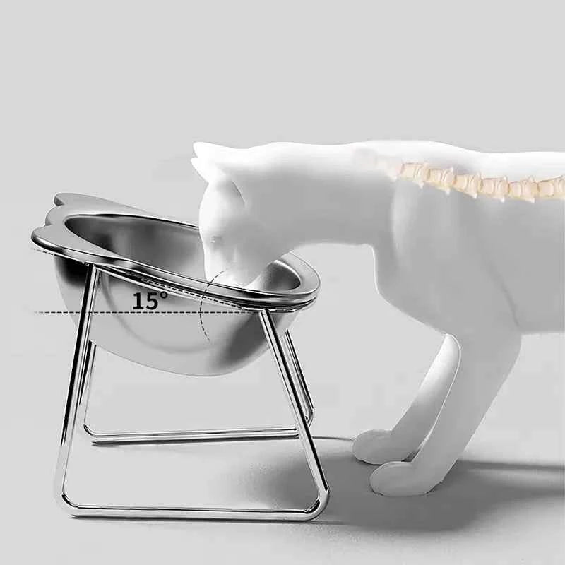 Cat Bowls Tilted Neck Guard Cat Food Bowl Indoor Stainless Steel Shatter Resistant Elevated 15° Pet Bowl For Kitten Puppy