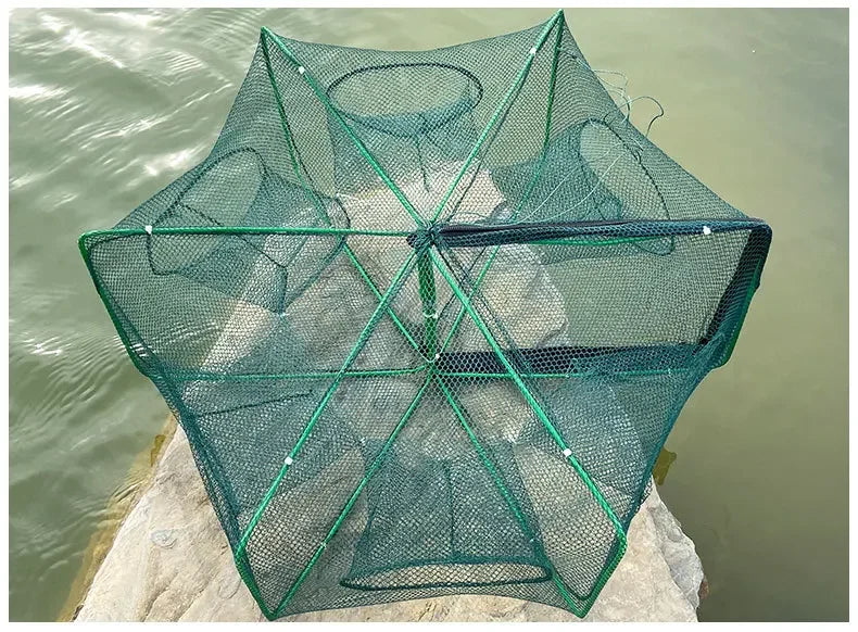 Fishing Net Mesh Folded Hexagon Octagon 8 Hole Hand Fishing Net Casting Nets Crayfish Shrimp Catcher Tank Trap Cage Mesh Tool