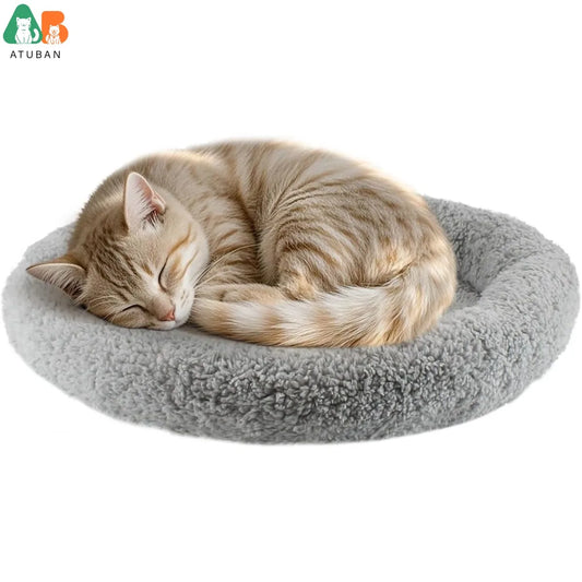 ATUBAN Cat Bed for Indoor Cats, Round Cat Bed for Curl Sleep Basic Pet Mat Wahable Bed for Small Puppy Cats Rabbit, Medium - Play Paws Toys