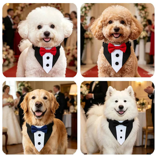 Sucado Brand Pet Wedding Suit Bib Dog Collar Adjustable with Bow Tie Bandana for Engagement Party Costume Clothes