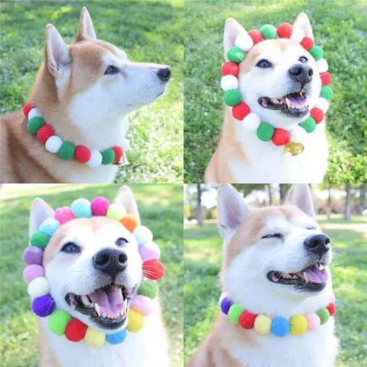 Pet Dog Bow Tie Rainbow Flower Hair Ball Necklace Cat Collar Pet Dog Cat Bowties Neckties Dog Grooming Accessories