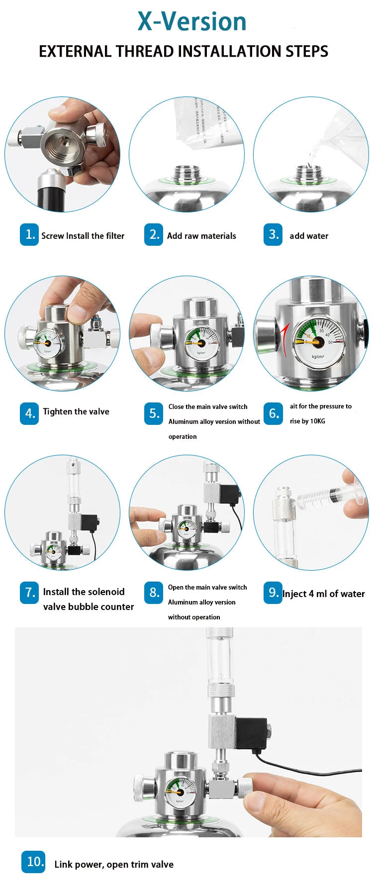 Aquarium DIY CO2 Generator system Kit Stainless Steel CO2 Cylinder Generator System Carbon Dioxide Reactor Kit For Plant Fish