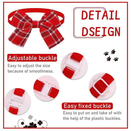 10PCS Adjustable Pet Bowtie For Dogs Classic Plaid Printed Dog Bow Tie Handmade Pet Dog Bowtie Pet Grooming Accessories