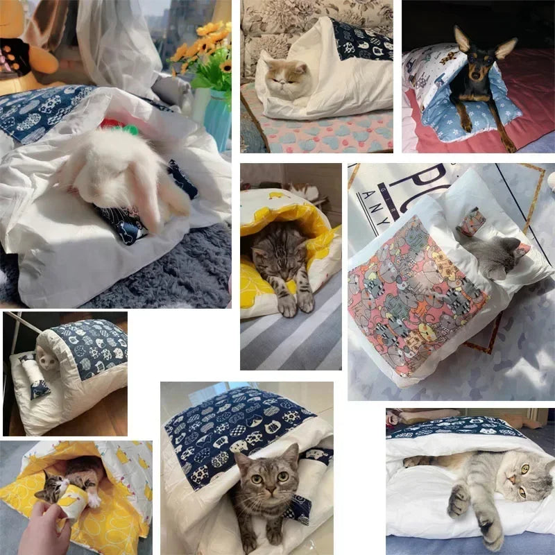 Kawaii Removable Cats Bed House Home Supplies Products for Adult Cats Large Pet Dog Bed Cat's House Cave Comfortable  Food Cute - Play Paws Toys