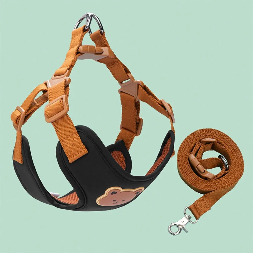 Cartoon Cute Pet Harness Leash Adjustable No Pull Dog Collar Harness Anti-Escape Dog Harness Outdoor Walking Travel