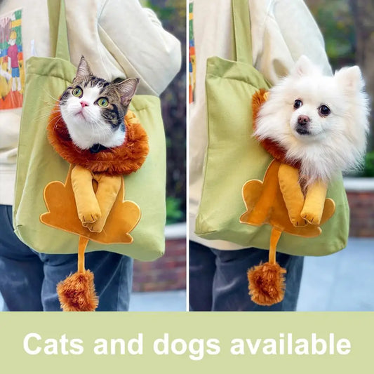 Pet Canvas Shoulder Bag Lion Shaped Carrier For Cat Comfortable Cats Carrying Pouch Handbag Puppy Messenger Bag For Out Travel - Play Paws Toys