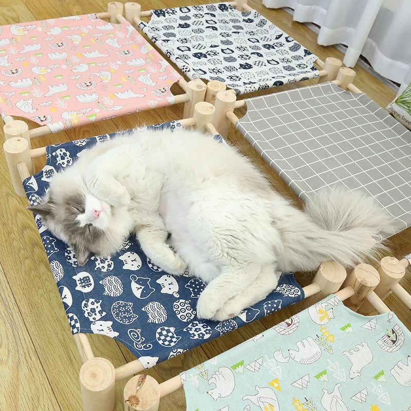 Cat Bed House Outdoor Universal Pet Bed Removable Breathable Pet Hammocks Bed for Cat Small Dog Durable Wood Frame Canvas Beds - Play Paws Toys