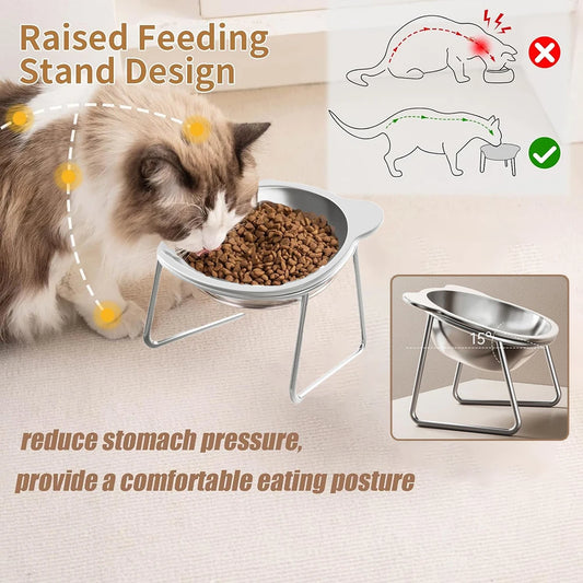 Stainless Steel Cat Bowls Raised Whisker Fatigue Relief Cat Plates Pet Water Dish Kitten Bowls Pet Bowls for Cats Food Bowls - Play Paws Toys