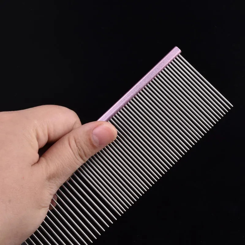 Pet Pink Comb Cat Dog Professional Stainless Steel Grooming Comb Dense Sparse Teeth Dog Cat Cleaning Brush Hair Reemoval Comb