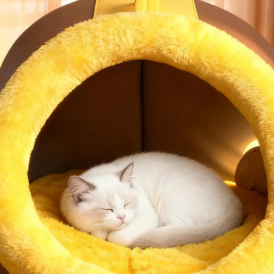 Winter Closed Cat Bed Leather Handheld Pet Bed Small Dog Bed Thickened and Fleece-Lined Warm Cat Sleeping Mat - Play Paws Toys