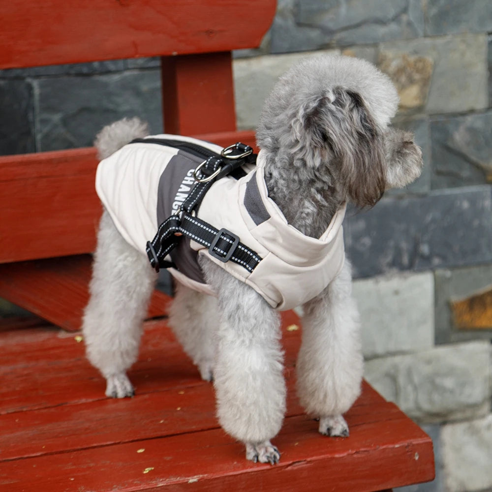 Pet Dog Wind Breaker with Dual D Leash Vest Dog Jacket Warm Dog Hoodie Warm Dog Clothes