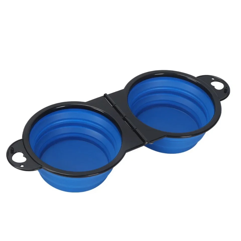 2 in 1 Collapsible Dog Travel Bowl Double Bowls Folding Food Water Bowl Portable Hangable Dog Feeder for Outdoor Dog Product
