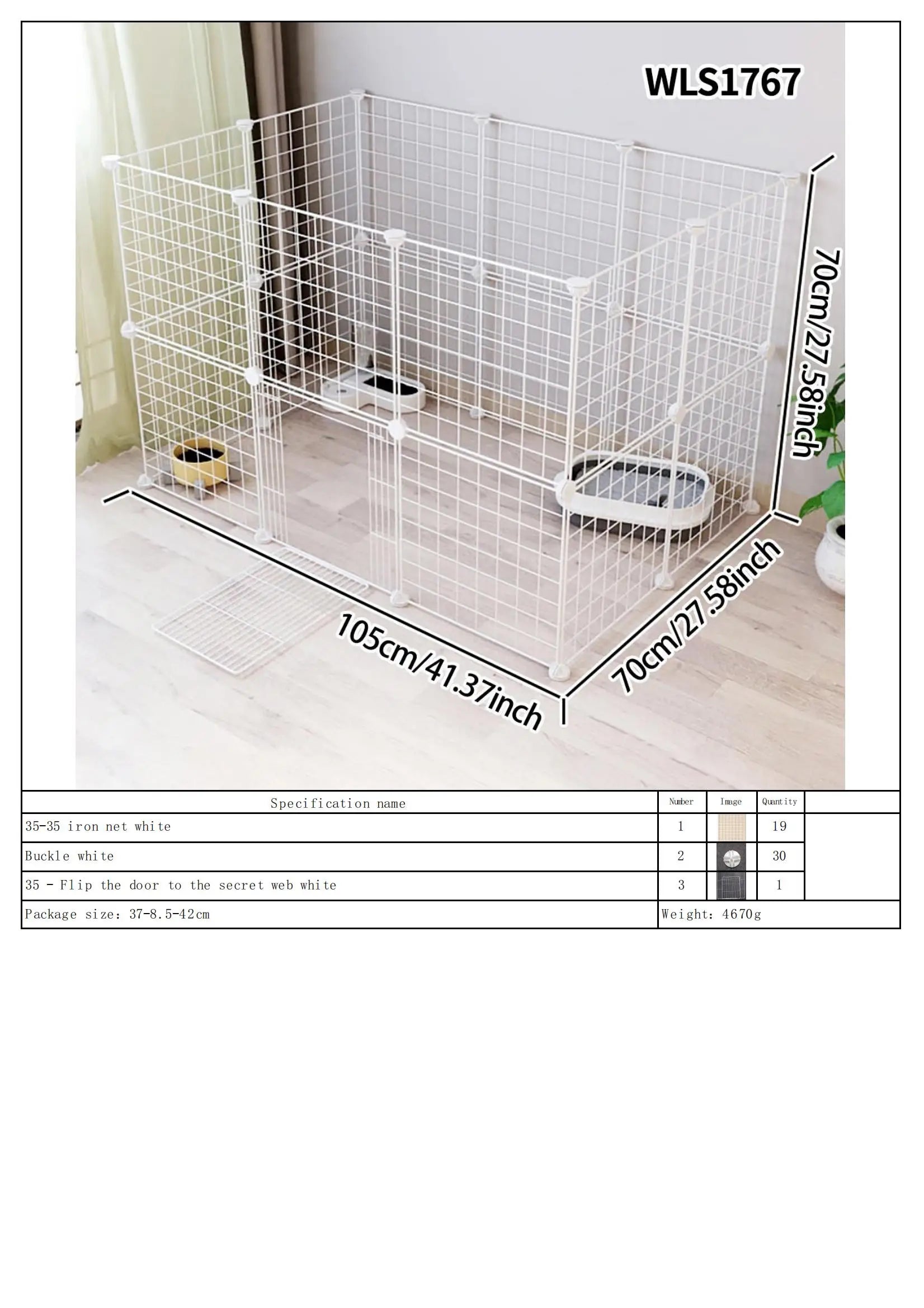Pet Splicing Fence with Detachable Iron Mesh Gate, Isolation Barrier, Anti-Escape Gate, Indoor Fence, Easy to Assemble, Portable Cage - Play Paws Toys