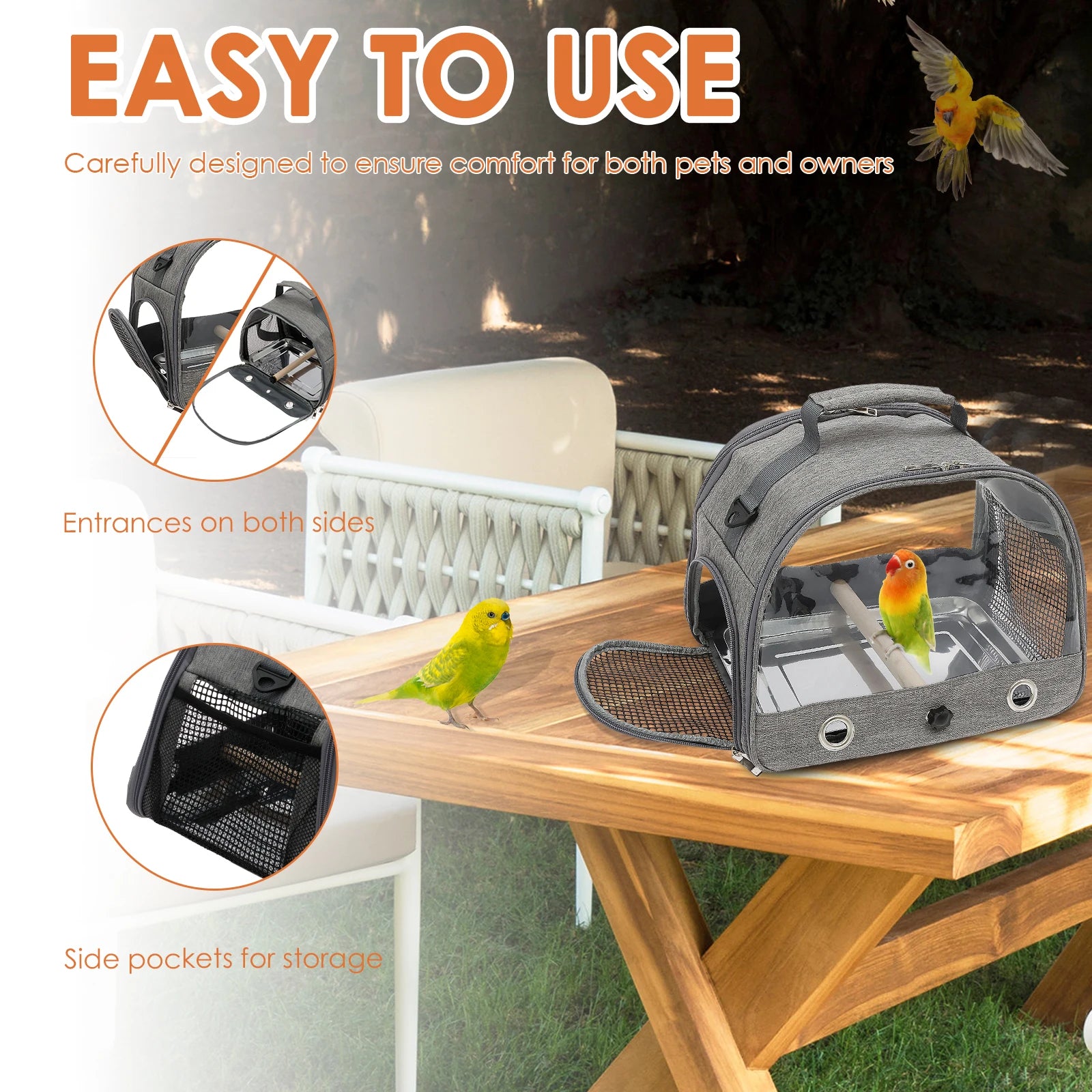 Portable Bird Travel Bag Oxford Cloth Bird Carrier Parrot Travel Cage with Tray and Clear Window Travel Bird Raising Supplies