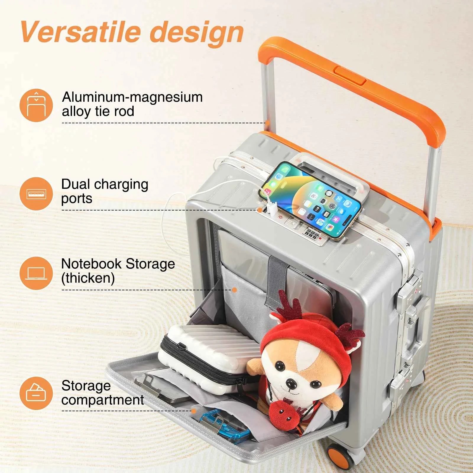 AIWEINY Aluminum Frame Luggage - Military Grade Pressure Resistance, Baby-Safe Lining, 30% Larger Capacity with Dual-Door Design