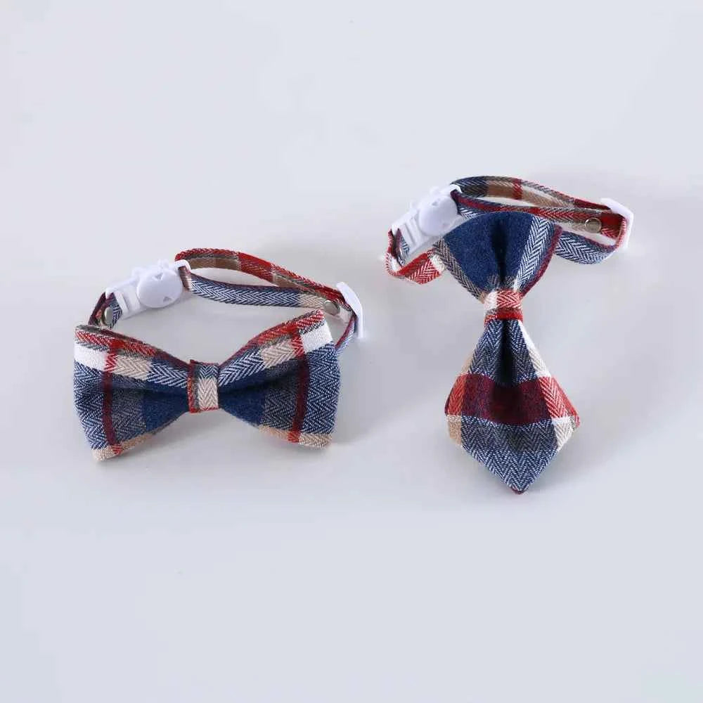 Pet Accessories for Dogs Cats Bowtie British Style Puppy Plaid Tie Breakaway Bowknot Collar for Small Dog Cat Gentleman Costume
