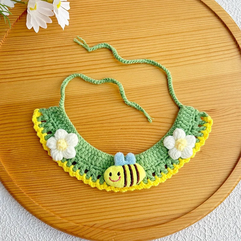Hand-crocheted Adjustable Elastic Pet Scarf, Cute and Sweet Style Pet Collar,small Dog Scarf, Party Decoration Pet Dress-up Set