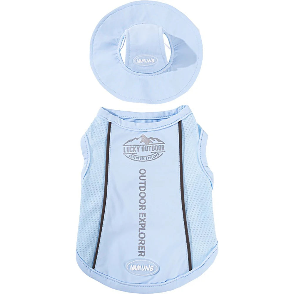 Pet Dog Summer Cooling Vest with Cap Breathable Mesh Sun Protective Shirt for Dogs&Cats Lightweight Outdoor Pet Clothes Set