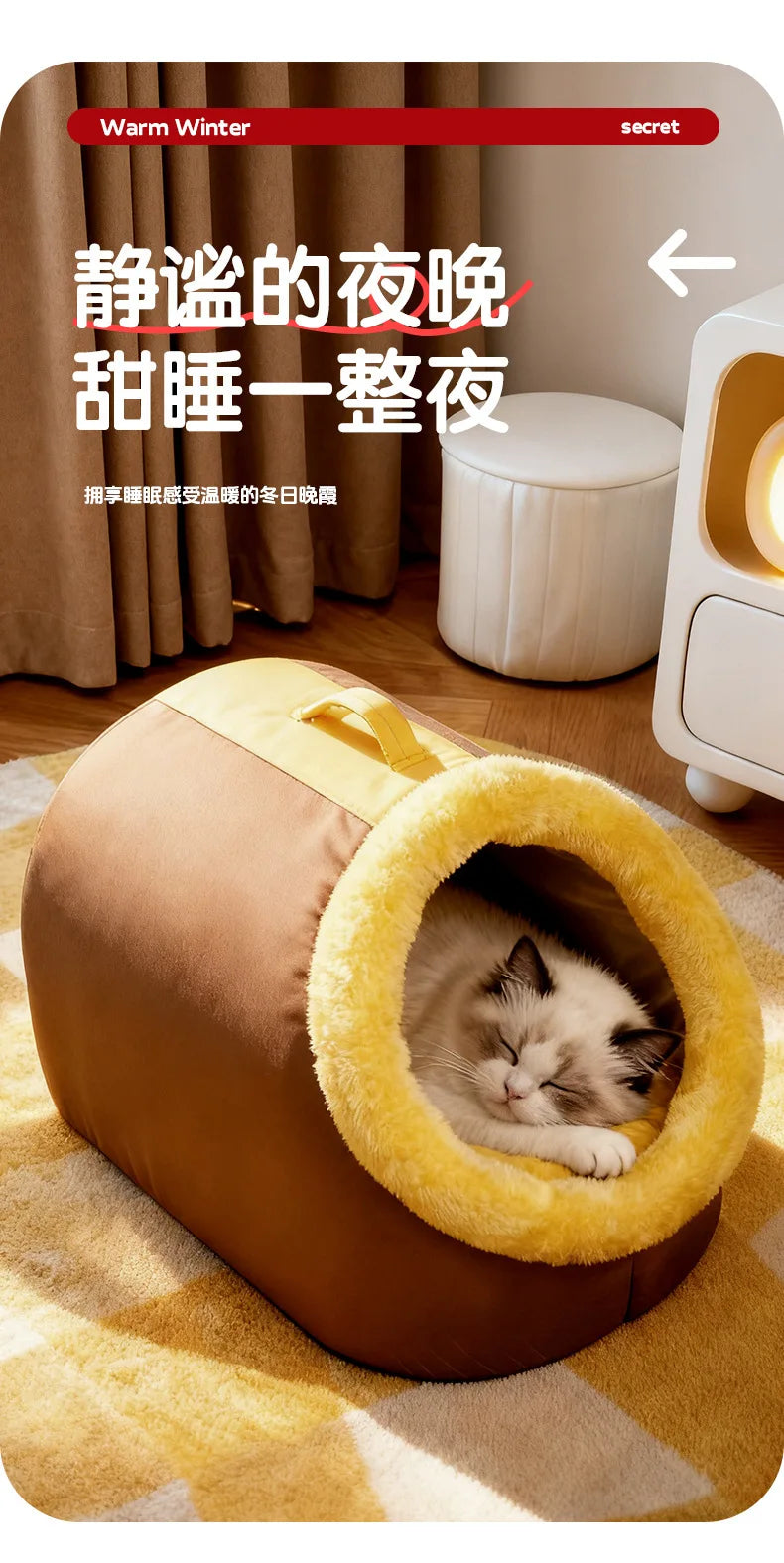 Winter Closed Cat Bed Leather Handheld Pet Bed Small Dog Bed Thickened and Fleece-Lined Warm Cat Sleeping Mat - Play Paws Toys