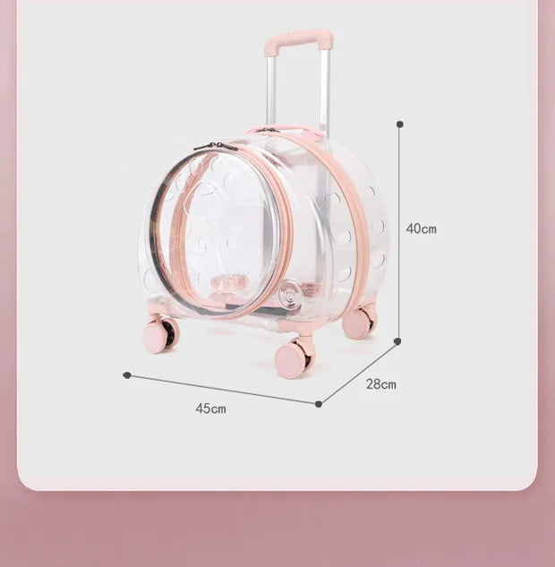 Transparent Pet Travel Carrier Portable Trolley Suitcase for Cats & Small Dogs Durable Pet Transport Case Professional Pet Cart - Play Paws Toys