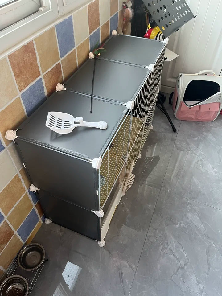 Large Cat Cages with Bed & Litter Box Indoor Multi-Level Cat House Spacious 3-in-1 Pet Villa Roomy Playpen with Resting Area - Play Paws Toys