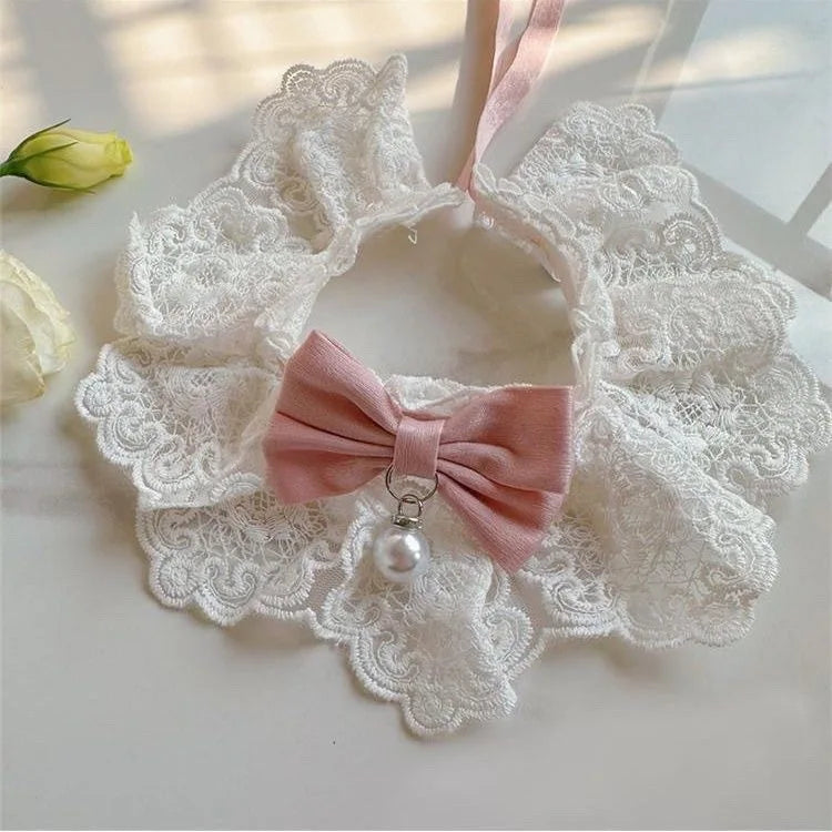 Cute Lace Bow Pet Collar Cat Dog Drool Towel Summer Thin Pet Pendant Necklace with Cat Strap Accessories