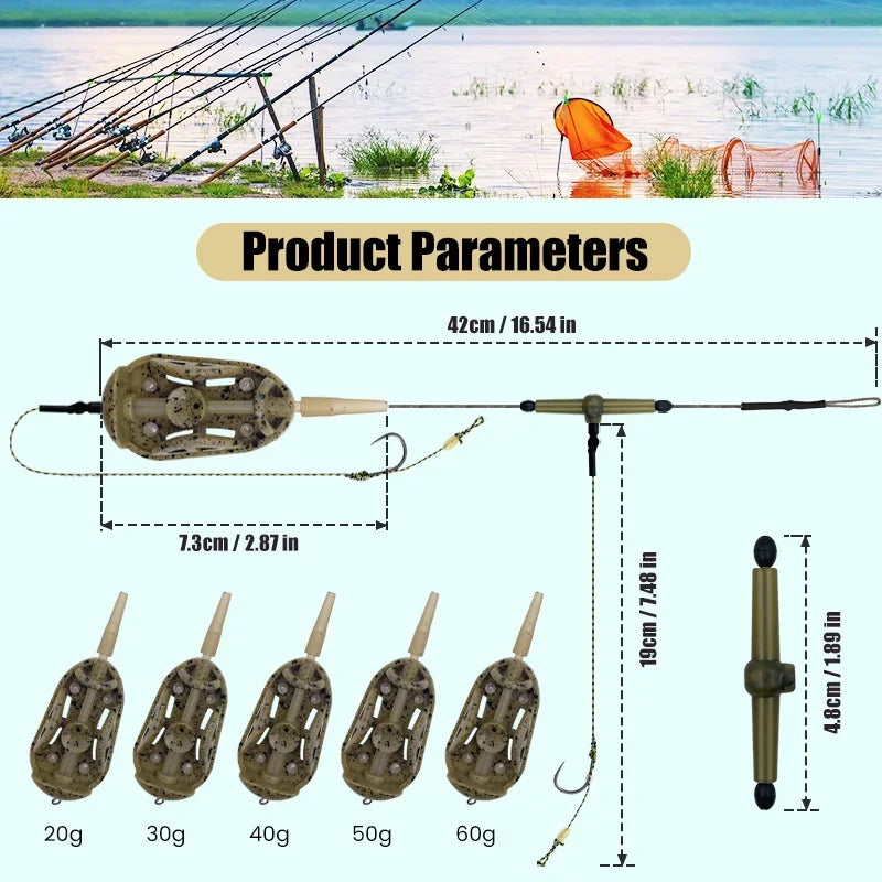 Pre-tied Carp Fishing Hair Rigs，Method Feeder with Double Hooks