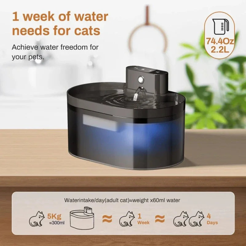 2.2L Wireless Automatic Cat Water Fountain Infrared Sensor Smart Pet Drinkier Fountain 2600mAh Pet Water Dispenser For Dog Cat