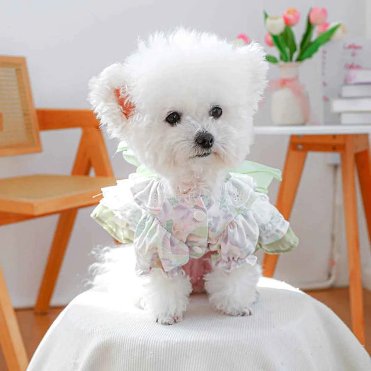 Elegant Bow Princess Dresses for Puppies Kittens Delicate Breathable Dog Dress Soft Cat Dress Spring/Summer Green Pet Clothing