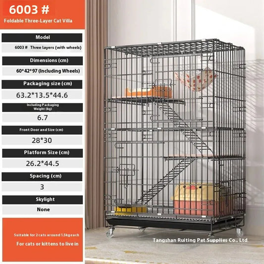 Indoor Cat Villa Cage with Foldable Design Large Multi-Story Cat House Encrypted Pet Cage Furniture for Home - Play Paws Toys