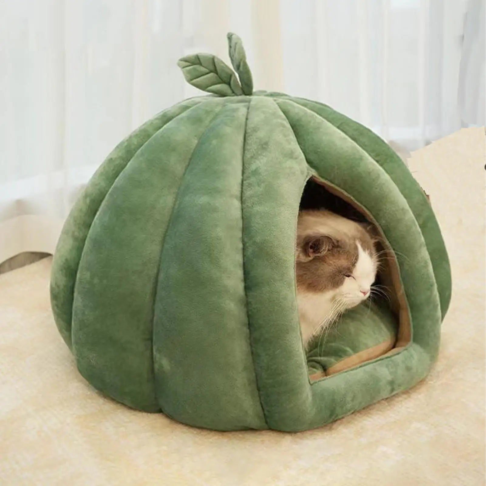 Thickened Halloween Pet Bed Enclosed Cat Nest Warm Cat Bed Pumpkin Shape Pet Sleeping House for Cats Washable Cat Sleeping Bed - Play Paws Toys