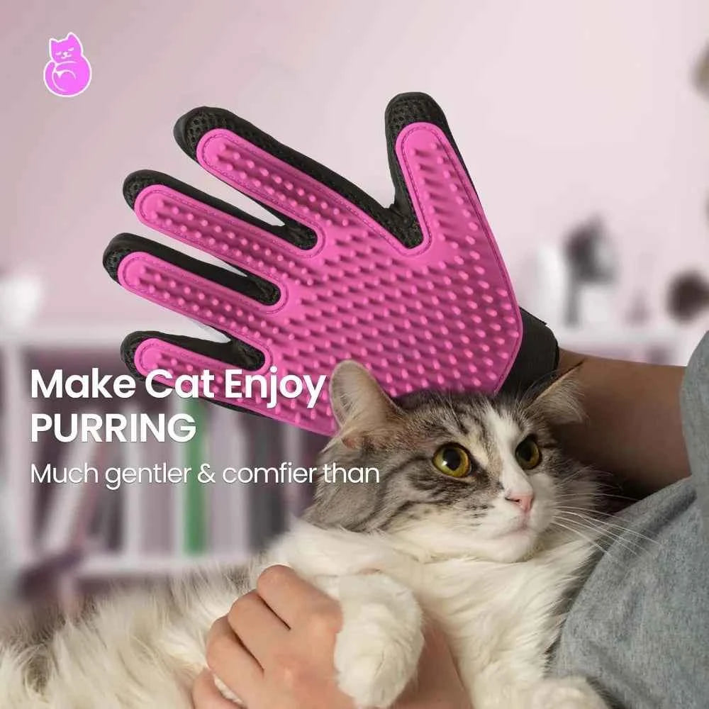 Silicone Pet Grooming Gloves – 255-Tip Hair Removal Mittens for Dogs & Cats, Works as Bath Brush, Pink