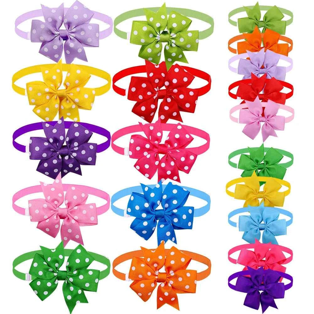 50pcs  Dog Bowtie Dot Solid Bow Tie Collar For Small Dogs  For Dog DIY Bowties Necktie Pet Grooming Accessories For Small Dogs