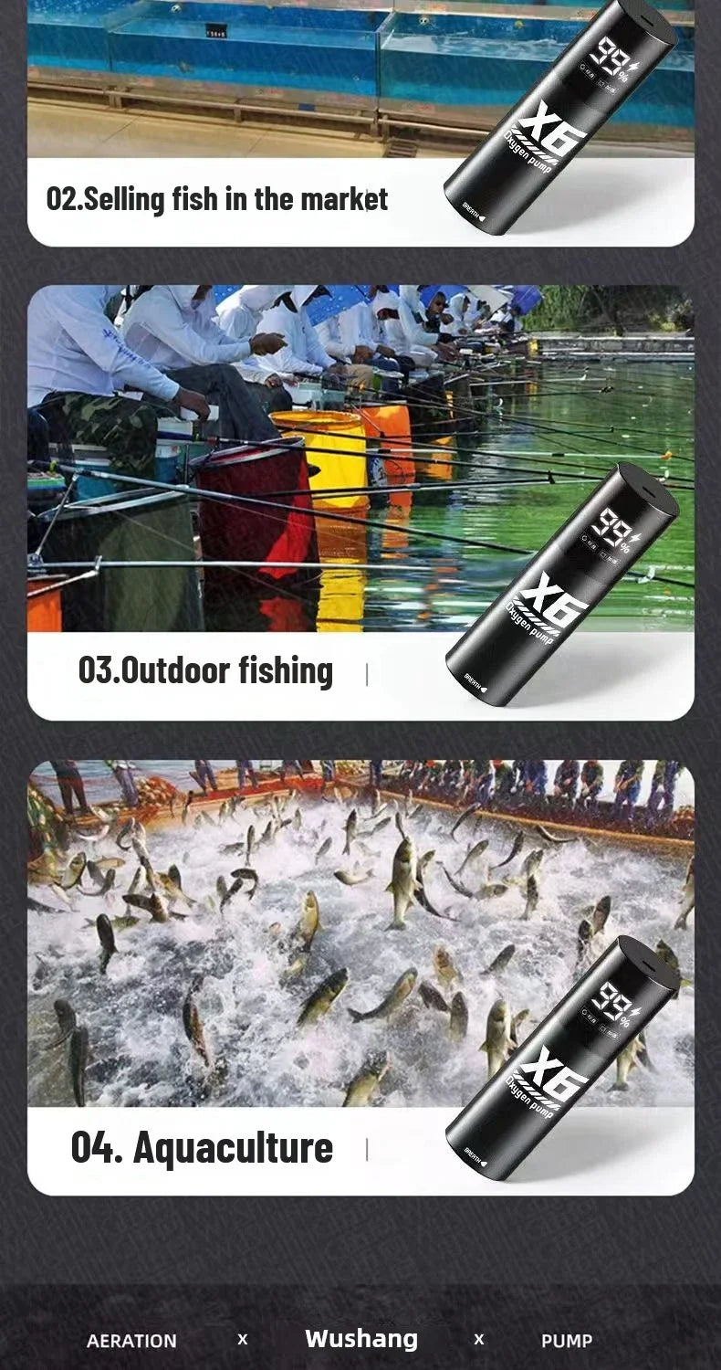 5W USB Rechargeable Oxygen Pump for Outdoor Fishing/Aquarium, Portable Aerator with 48H Runtime for Night Fishing