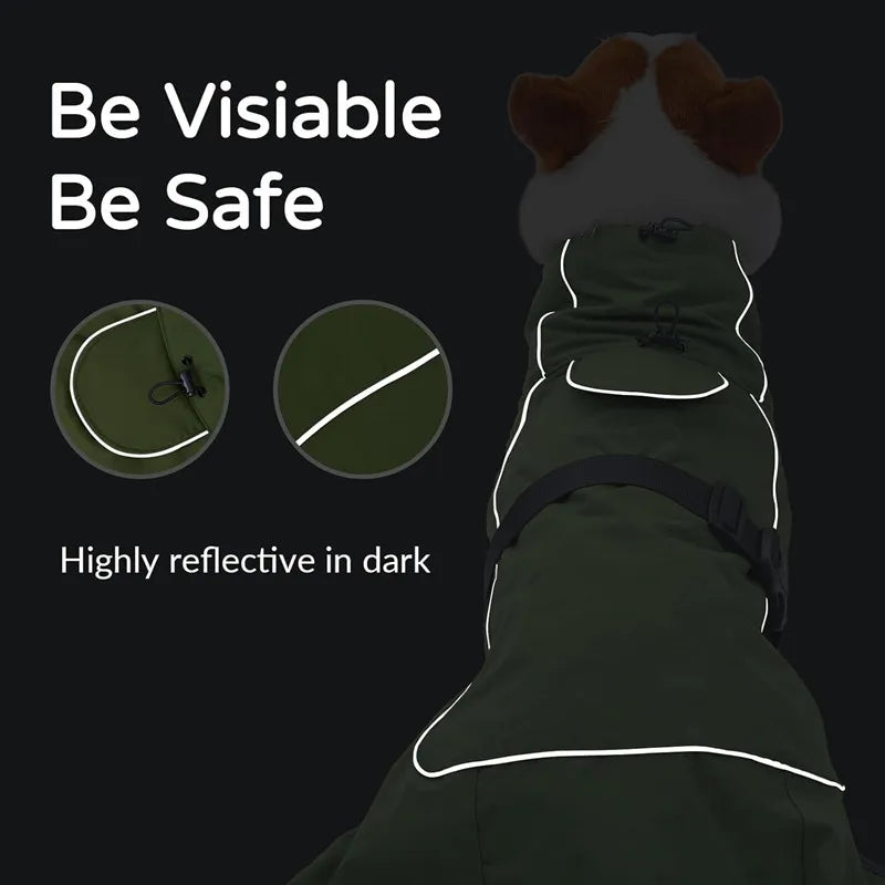 Dog Raincoat Windbreaker for All Dog Sizes Waterproof Dog Outdoor Jacket with Reflective Strip, Adjustable Straps & Snap Button