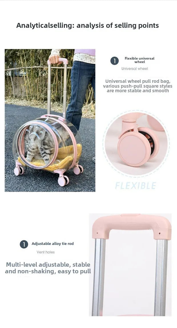 Transparent Pet Travel Carrier Portable Trolley Suitcase for Cats & Small Dogs Durable Pet Transport Case Professional Pet Cart - Play Paws Toys