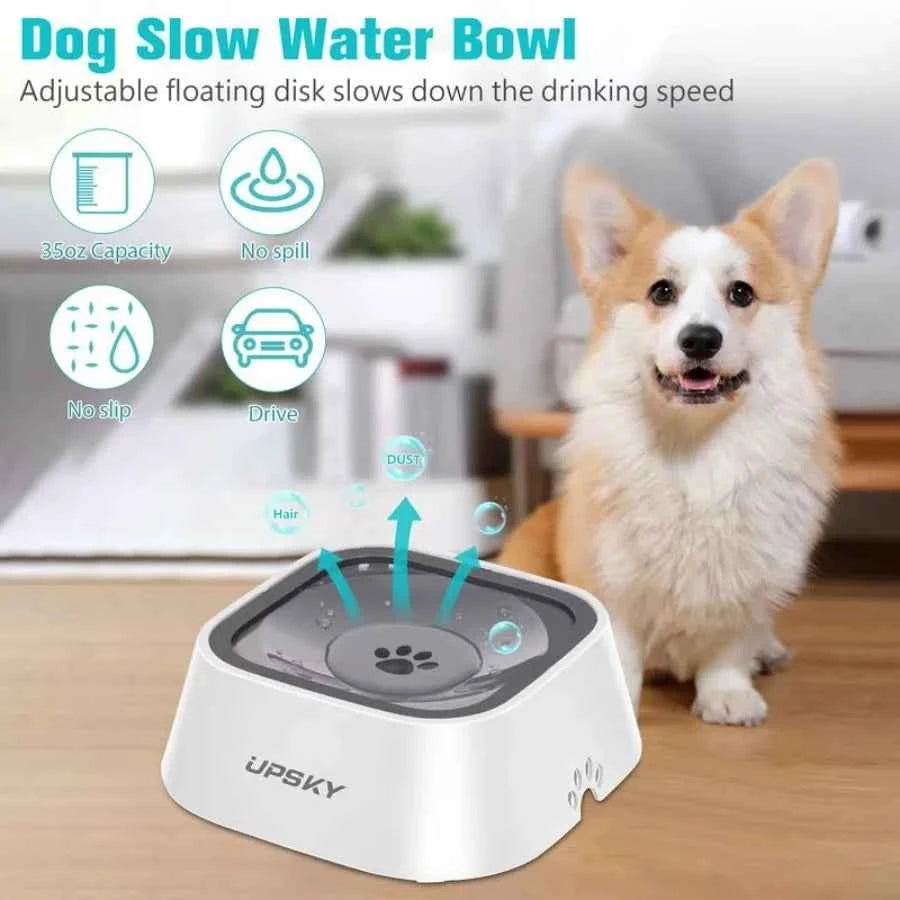 Spill Pet Water Bowl Slow Water Feeder 35oz Feeder Bowl for Dogs and Cats Stainless Steel Gray Leak-Proof Design