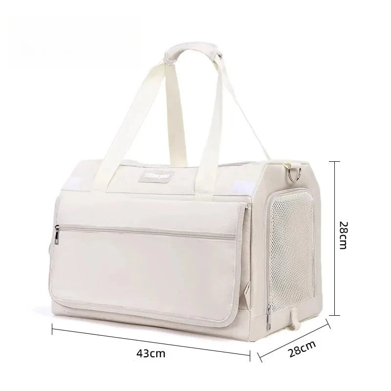 Double Layer Breathable Pet Carrier with Wheels Foldable Outdoor Travel Cat Trolley Case for Two Cats Portable Pet Trolley bag - Play Paws Toys