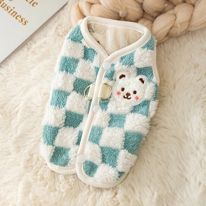 Plush Cat Puppy Button Jacket with Buckle Warm Winter Pet Clothes Cartoon Bear Print Kitten Coat Sphynx Clothing ropa para gato - Play Paws Toys