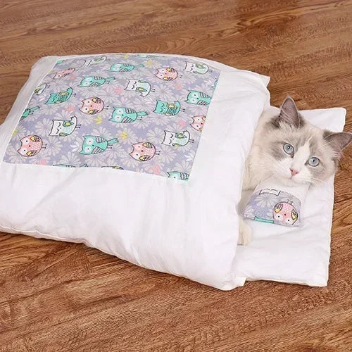 Kawaii Removable Cats Bed House Home Supplies Products for Adult Cats Large Pet Dog Bed Cat's House Cave Comfortable  Food Cute - Play Paws Toys