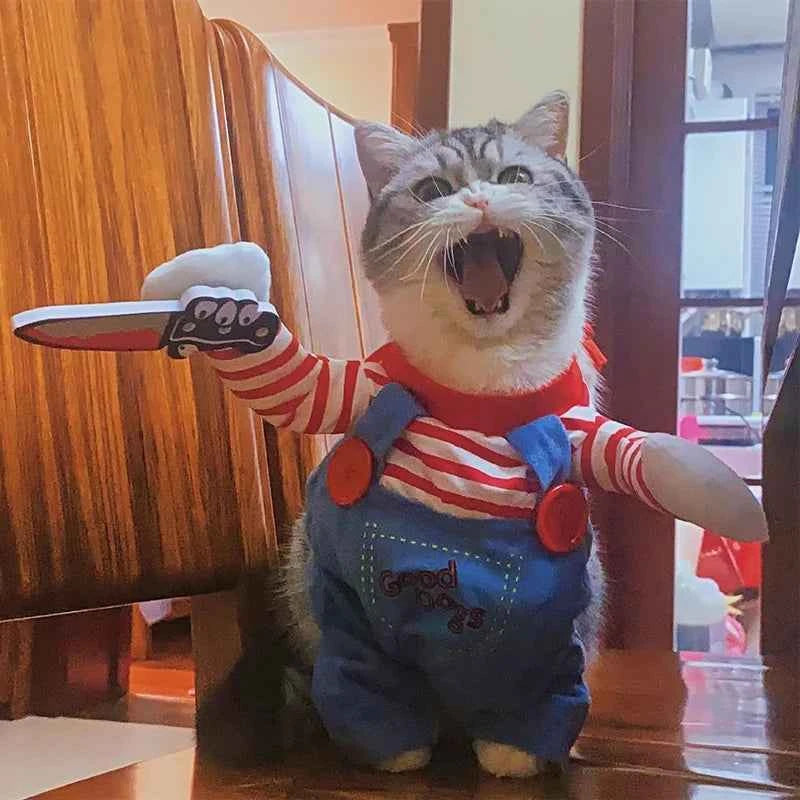 Funny Cat Clothes Halloween Cosplay Costumes For Small Medium Dog Cats Creative Pet Party Kitten Jumpsuits Soft Warm Cat Coat