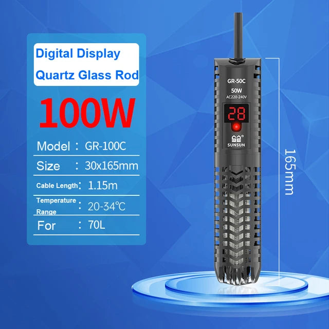 SUNSUN Aquarium Submersible Heater Fish Tank Quartz Glass LCD Display 220V Digital Heating Rod Constant Temperature Control