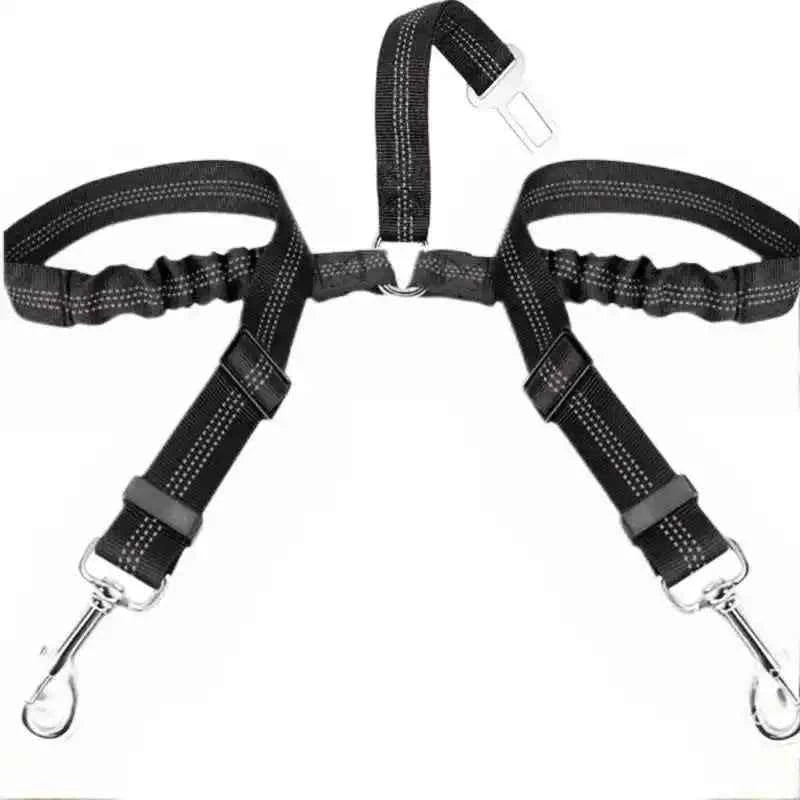 Dog Seat Belt, Double Dog Seatbelt Adjustable Vehicle Safety Leash with Elastic Bungee Buffer, Reflective No Tangle Y Shape Two