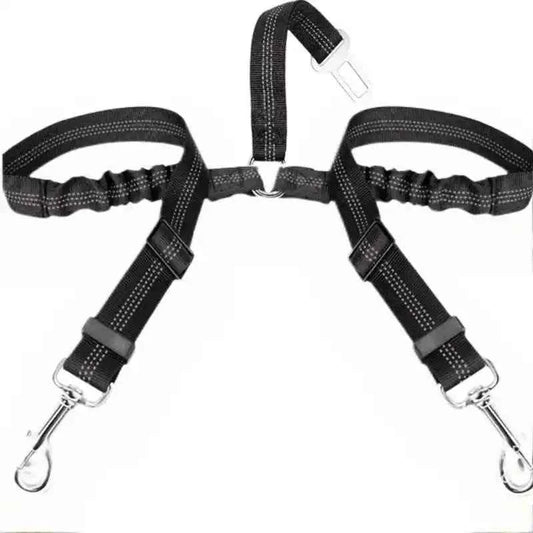 Dog Seat Belt, Double Dog Seatbelt Adjustable Vehicle Safety Leash with Elastic Bungee Buffer, Reflective No Tangle Y Shape Two