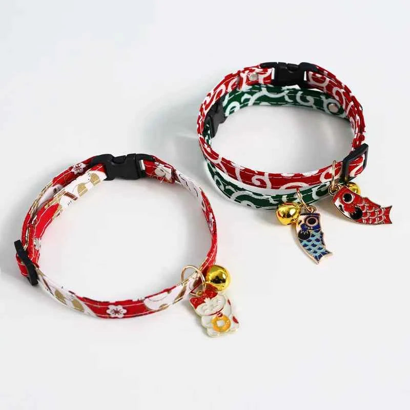 Adjustable Koi Bell Pendant Lucky Cat Collar Japanese Necklace Accessories Pet Supplies