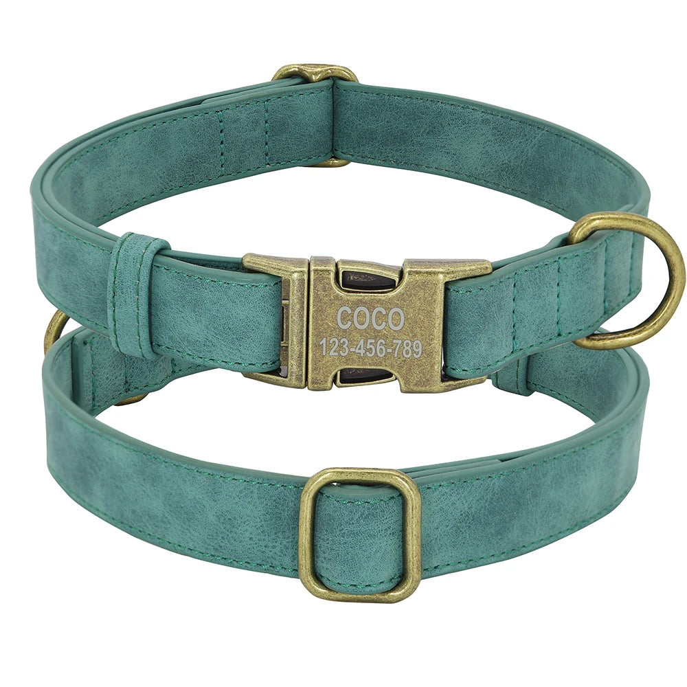 Personalized Anti-lost Dog Collar Custom Dog ID Tag Collars Soft PU Leather Pet Collars Free Engraved Metal Buckle For Bulldog - Play Paws Toys