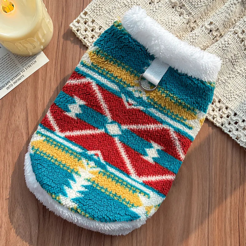 Dog Cat Plush Vest  Warm  Sleeveless Jacket, Nordic Knit Pattern Pet Coat,Fair Isle  Cozy Fleece Lined Puppy Kitten Apparl